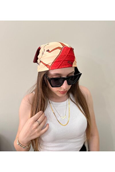 sema aksesuar Horse Patterned Vintage Baroque Red Brown Bandana - Scarf Gift