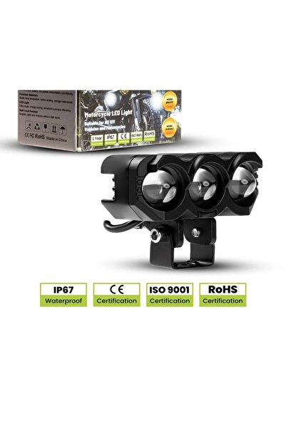 Point Motosiklet 3 LED Lazer Sis Farı Delici Beyaz Sarı Çift Renk Metal Baykuş LED Işık