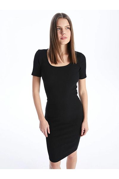 LC Waikiki Xside Black U-Neck Straight Short Sleeve Women Bodycon Dress