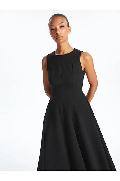 LC Waikiki Lcw vision black bicycle collar pleated crepe dress