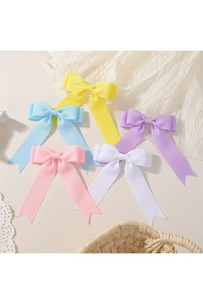 Atılgan Grp 5Pcs Pastel Elastic Hair Clips Set with Ribbon for Girls - Sweet Style Mixed Colors