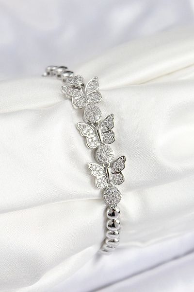 NETWORK ART Bfs Brass Zircon Stone Butterfly Model Silver Color Women's Bracelet