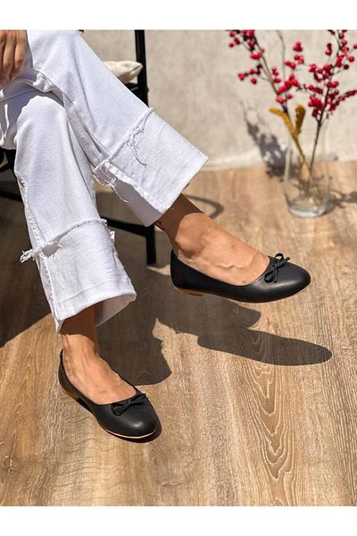 SİBA SHOES Livana Genuine Leather Black Ballerinas