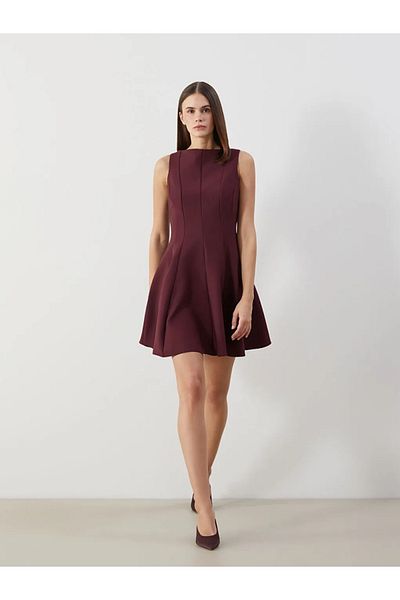LC Waikiki Lcw Vision Plum Crepe Flared Mini Dress