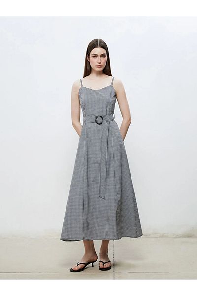 LC Waikiki Soulife Black Heart Collar Plaid Strap A-Line Dress