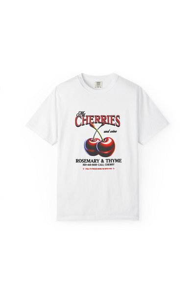 Hilosh My Cherries and Wine Printed Crew Neck Comfort Fit Unisex White T-Shirt
