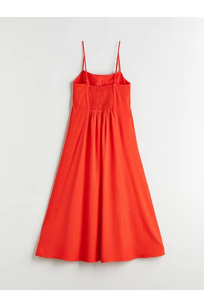 LC Waikiki Lcw Vision Red Square Neck Linen Blend A-Line Dress