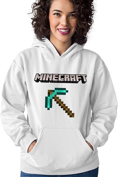 OEM Women's Hoodie Minecraft Logo Stone Pickaxe Open World Pixels