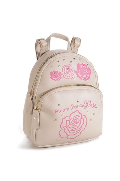 OEM Mini Backpack with Artificial Leather, Baby Pink, Rose Print