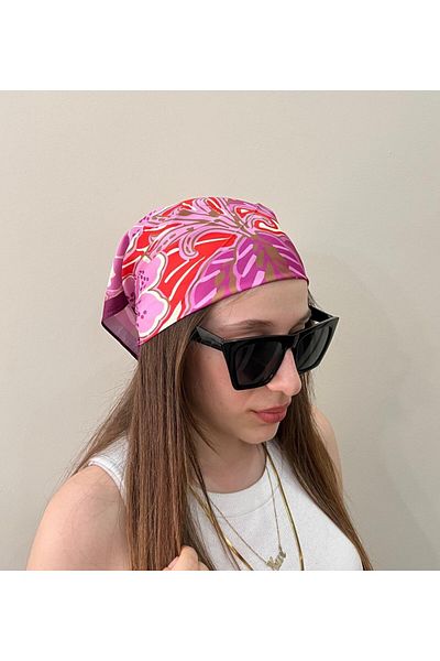 sema aksesuar Pink Orange Vintage Floral Patterned Bandana - Scarf Gift