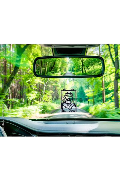 Mirfa Natural Wood Car Hanging Pendant Rearview Mirror Art Ornament of Celebrities, Leaders, Players