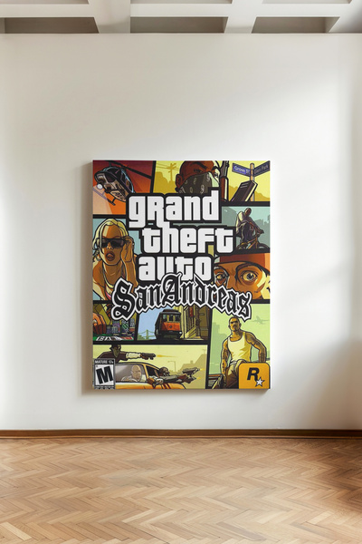 kanvas GTA Serisi Oyun Afişi Poster - Tablo Grand Theft Auto V, Vice City, Sa...