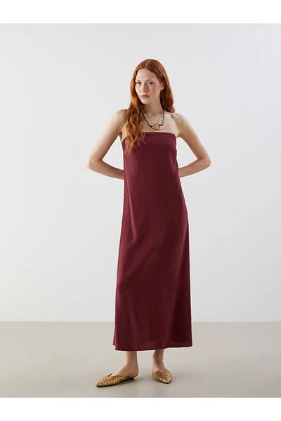 LC Waikiki Lcw Vision Burgundy Strapless Neck Modal Blended Dress