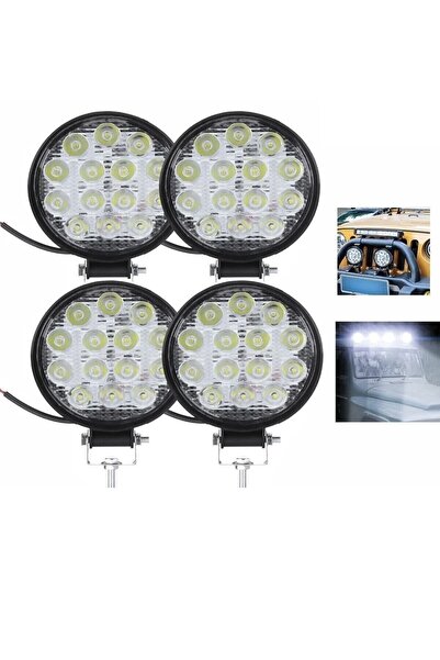 Point 4 Adet Off Road 14 LED 42 Watt Yuvarlak Traktör Tır Kamyon Tekne Sis Farı Çalışma Lambası