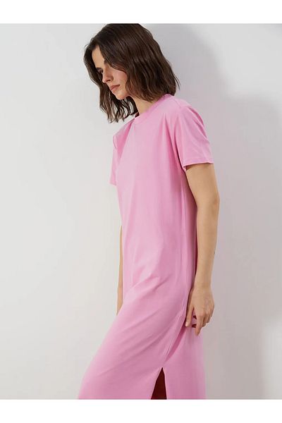 LC Waikiki Lcw vision pink crew neck Slit dress