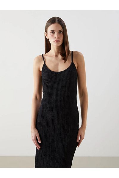 LC Waikiki Lcw vision black u-neck textured women's dress