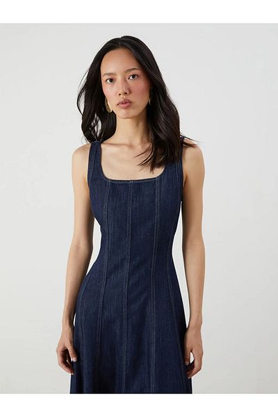 LC Waikiki Lcw Vision Indigo Square Neck Mini Jean Dress