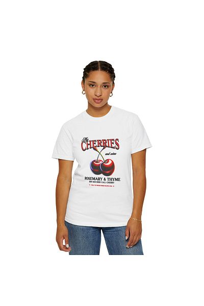 Hilosh My Cherries and Wine Printed Crew Neck Comfort Fit Unisex White T-Shirt