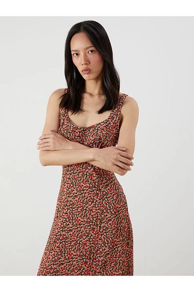 LC Waikiki Lcw Vision Brown U-Neck Floral Dress