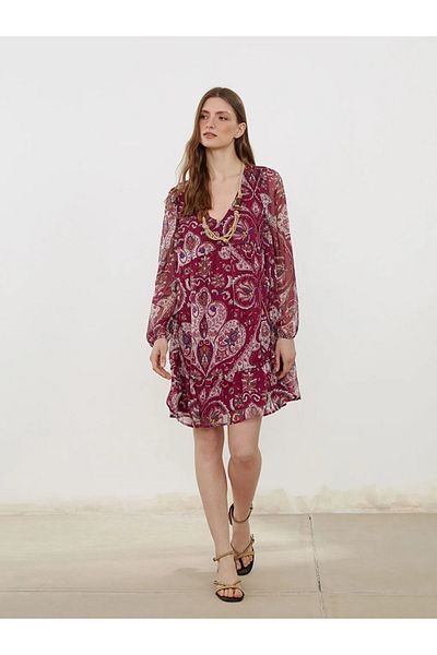 LC Waikiki Lcw Vision Purple V-Neck Print Mini Dress