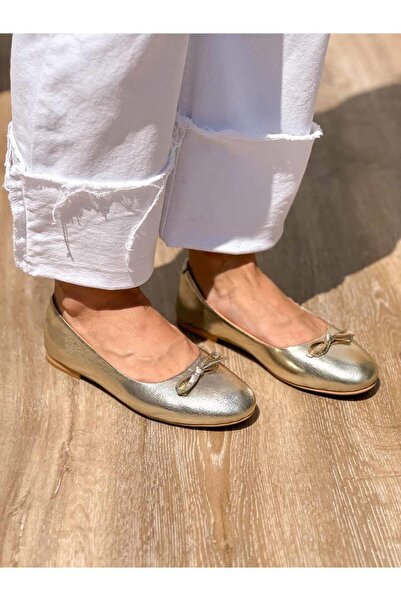 SİBA SHOES Livana Hakiki Deri Gold Babet