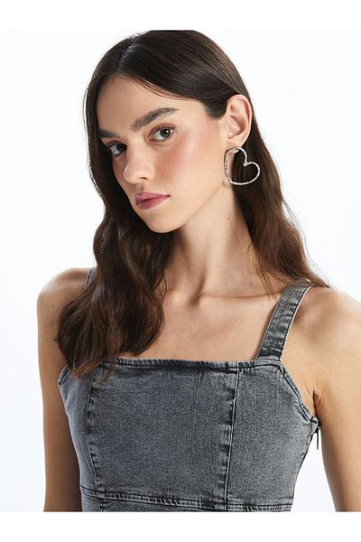 LC Waikiki Xside anthracite square neck strap mini jean dress