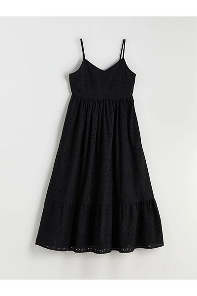 LC Waikiki Xside Black V-Neck Openwork Dress