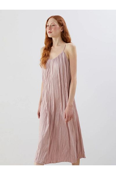 LC Waikiki Lcw Vision Pink V-Neck Satin Women's Dress