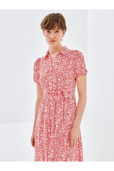LC Waikiki Blais red floral short sleeve women shirt dress