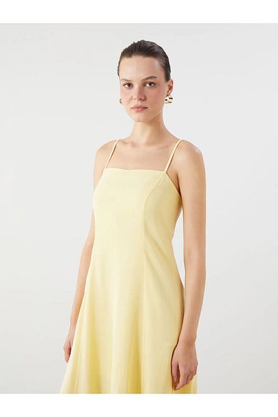 LC Waikiki Lcw Vision Sari Square Neck Linen Blend A-Line Dress
