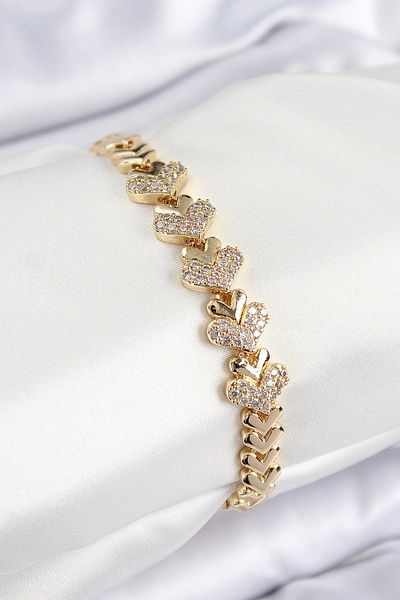 NETWORK ART Bfs Brass Zircon Stone Heart Model Gold Color Women's Bracelet