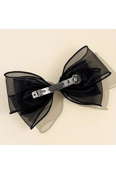 Atılgan Grp 3 Colors Three Layer Tulle Bow Hair Clip Set, White, Pink, Black Automatic Clip Hair Clip