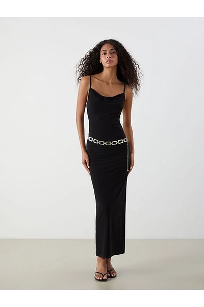 LC Waikiki Xside Black Draped Neckline Strap Bodycon Dress