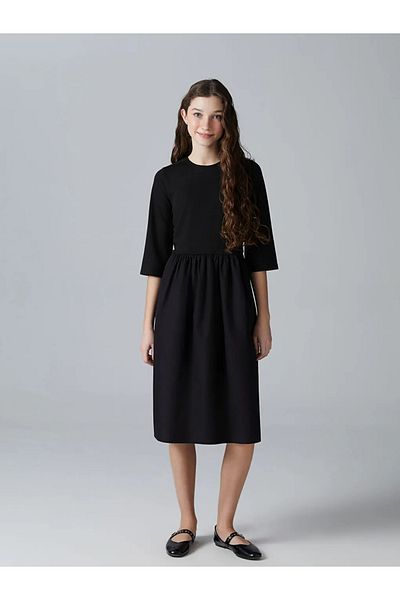 LC Waikiki Lcw Teen Black Crew Neck Young Girl Dress