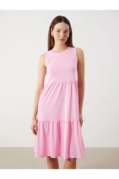 LC Waikiki Lcw Comfort Pink Crew Neck Sleeveless Dress