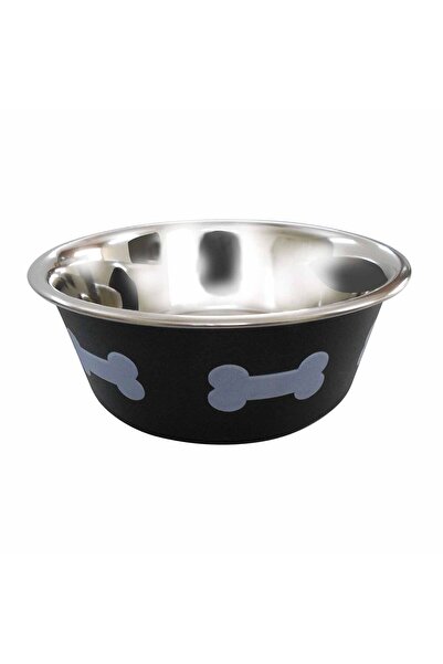 Agility Bol pentru hrana animale, inox, model oase, diametru 21 cm, Negru