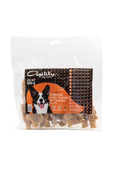 Agility Recompense pentru caini Agility, betisoare de piele de porc impletite cu pui, 16cm, 500g