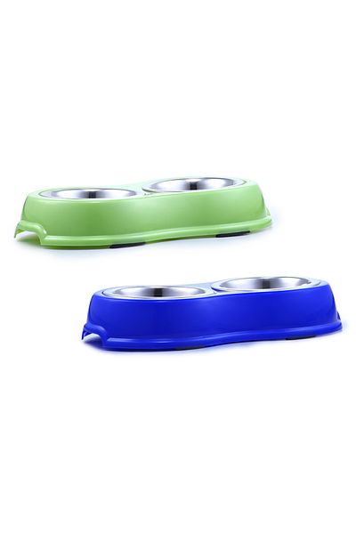 Agility Bol dublu pentru hrana animale, diametru bol 16 cm, Albastru/Verde