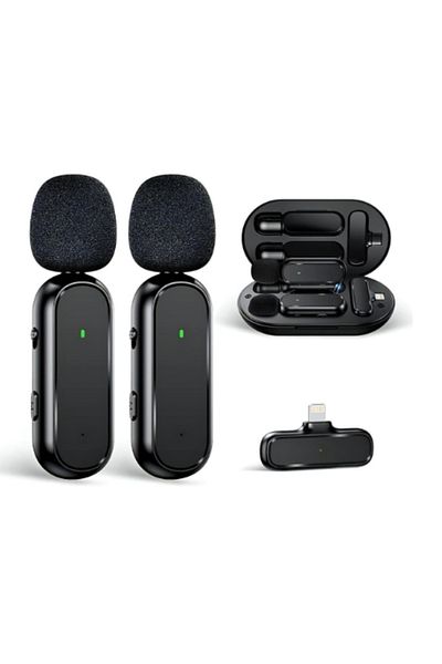 Adsinio Set of 2 Lavalier Microphones 3 In 1, Adsinio, Wireless, Plug and play,Compatible with Apple, Black