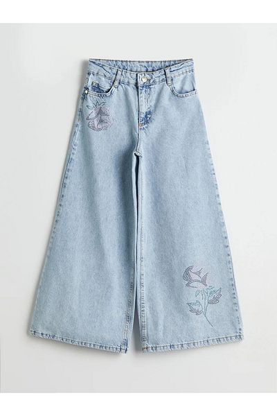 LC Waikiki Lcw Kids Indigo Wideleg Stone Girls Jean Trousers