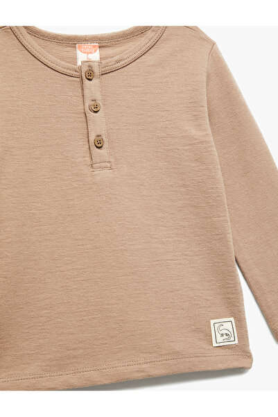 Koton Βαμβακερό μακρυμάνικο μπλουζάκι με κουμπιά