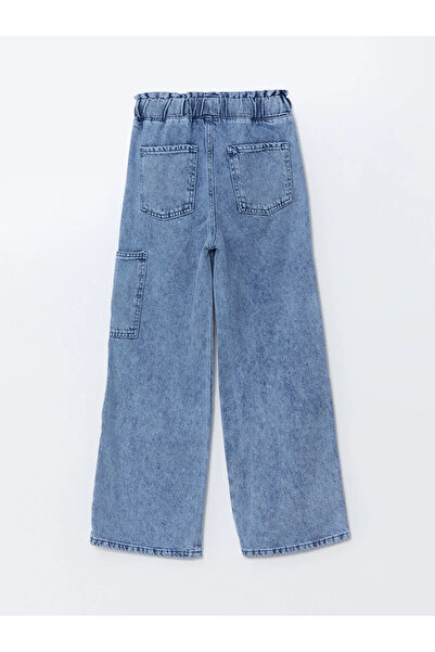 LC Waikiki LCW Kids Mavi Beli Lastikli Stitch Taş Baskılı Kız Çocuk Jean Pantolon