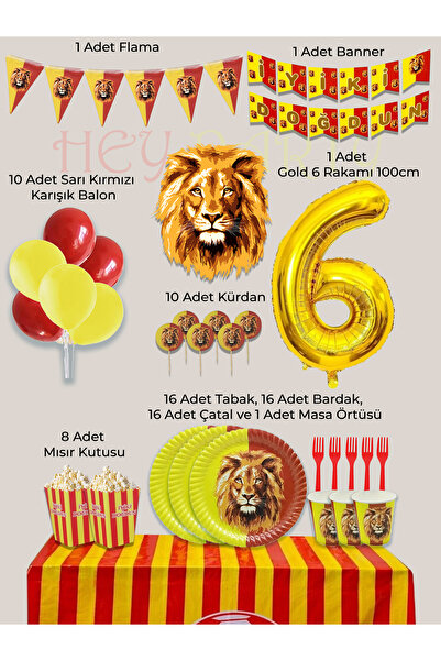 PartyPoo Yellow Red Fan Birthday Party Supplies Set for 16 People |   6 Year ...