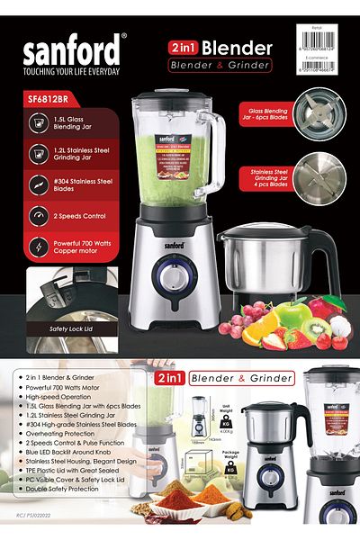 Sanford Sanford 1.5L 2-in-1 Blender and Grinder with a Powerful 700W Motor and Stylish Design