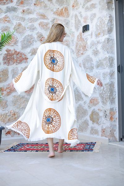 Befera Design Muslin Kimono 100% Cotton Mandala Printed Patterned Bathrobe Kaftan Dressing Gown