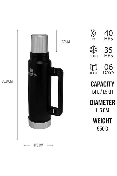 Stanley Legendary Classic Thermos 1.4L Matte Black Flask Black