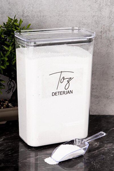 Minya Home 1 Adet Toz Deterjan Saklama Kabı Ölçekli Deterjanlık Vakum Kapaklı Saklama Kutusu Etiketli 3000 ml