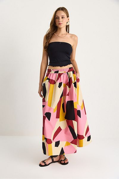 Bianco Lucci Fusta midi țesută din poplin cu model pentru femei ME-6682 60282028