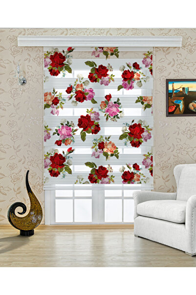 serir home DİJİTAL BASKI ZEBRA KIRMIZI ÇİÇEK BASKILI SR-5089