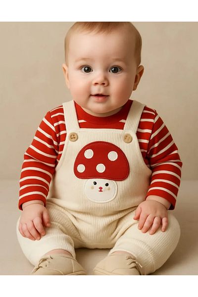 Baby Wings Mushroom Embroidered Badili Salopet Set